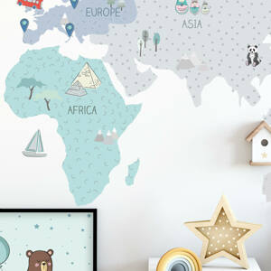 Pastelowe Love® samolepka na zeď mapa světa mint v angličtině Velikost: S Mapa světa v angličtině