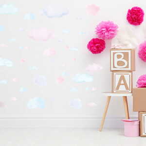 Pastelowe Love® samolepky na zeď mraky - růžové
