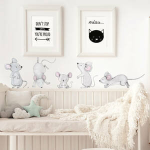 Pastelowe Love® samolepky na zeď myší rodina Sada samolepek