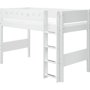 Flexa Polovysoká postel Flexa - White s rovným žebříkem (bílá)
