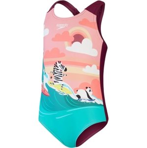 Speedo Girls Digital Printed Swimsuit - chockaberry/ coral/ new turquoise 100