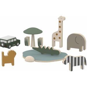 Flexa Play Dětská dřevěná stavebnice - safari auto se zvířaty