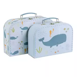 Sada kufříků do dětského pokoje ocean 2 ks velký kufr: 29 x 20 x 9,3 cm malý kufr: 25,5 x 18 x 8,5 cm
