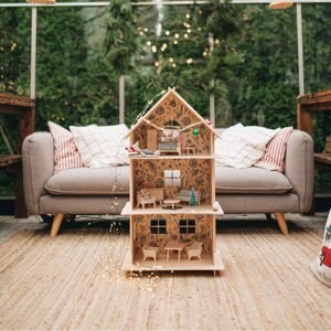 milin Dětský dřevěný domeček pro panenky Vintage s nábytkem