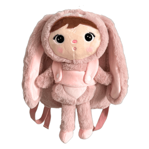 Metoo Batoh Metoo s odnímatelným plyšákem – růžový králík 27 cm