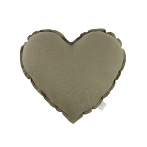 Cotton & Sweets Mini lněný polštář srdce olivová 38 cm
