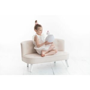 Somebunny Dětská sametová sedačka béžová - Bílá, 25 cm