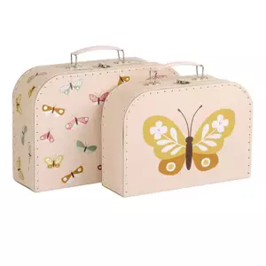 Sada kufříků do dětského pokoje motýlky 2 ks velký kufr: 29 x 20 x 9,3 cm malý kufr: 25,5 x 18 x 8,5 cm