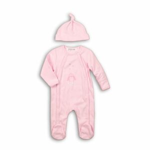 Overal kojenecký bavlněný s čepičkou, Minoti, PENGUIN 4, růžová - 74/80 | 9-12m