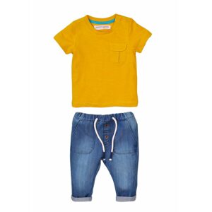 Chlapecký set - tričko a kalhoty džínové, Minoti, Planet 4, žlutá - 80/86 | 12-18m